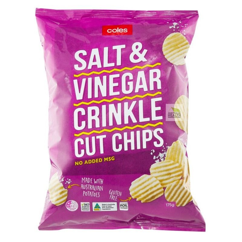 Coles Potato Chips Crinkle Cut Salt & Vinegar 175g