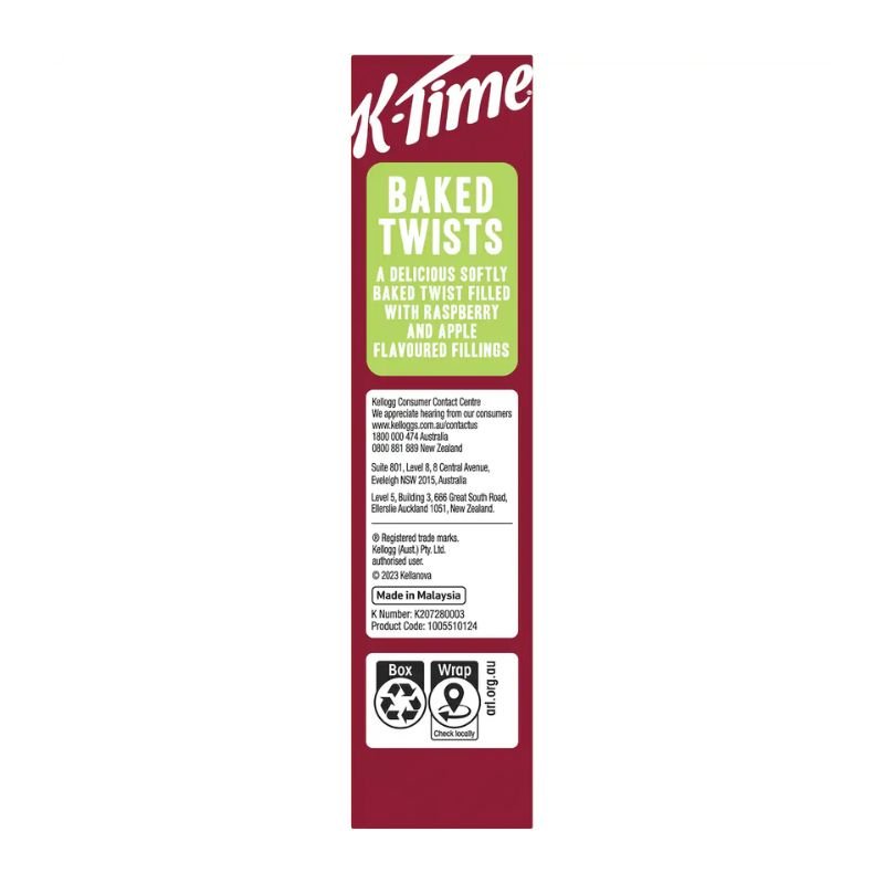 [Expiry Date: 03/10/2026] Kellogg's K Time Baked Twists Raspberry & Apple Flavour Snack Bars 5 Pack