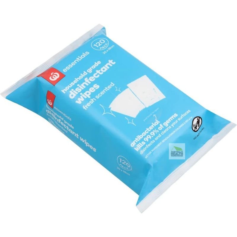 [Expiry Date: 24/07/2027]  Woolworths Essentials Household Grade Disinfectant Wipes 120 Pack
