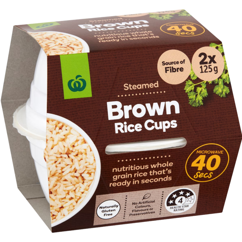 [Expiry Date: 01/02/2027]  Woolworths Brown Rice Microwave Cups 2 Pack (2 x 125g)  | Oz Mart