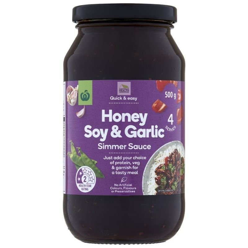 [CLEARANCE Expiry Date: 11/08/2026] Woolworths Honey Soy & Garlic Simmer Sauce 500g