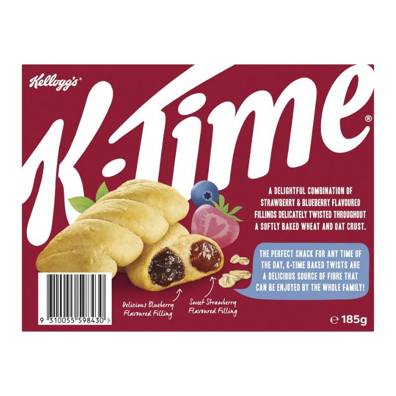 [CLEARANCE Expiry Date: 24/09/2026] Kellogg's K Time Baked Twists Strawberry & Blueberry Flavour Snack Bars 5 Pack