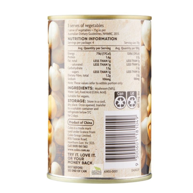 [Expiry Date: 27/02/2028] Coles Whole Champignons 425g