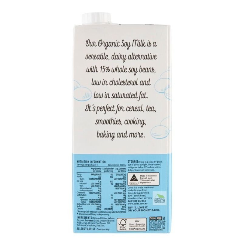 Coles Organic Soy Milk 1 Litre