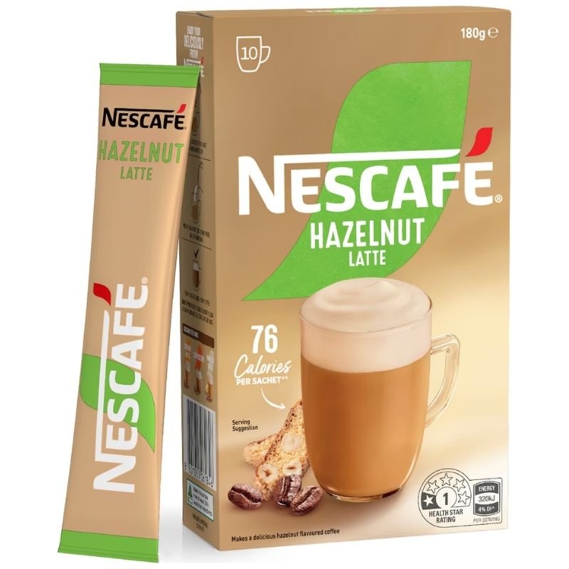 [Expiry Date: 06/2027] Nescafe Hazelnut Latte Coffee Sachets 10 Pack