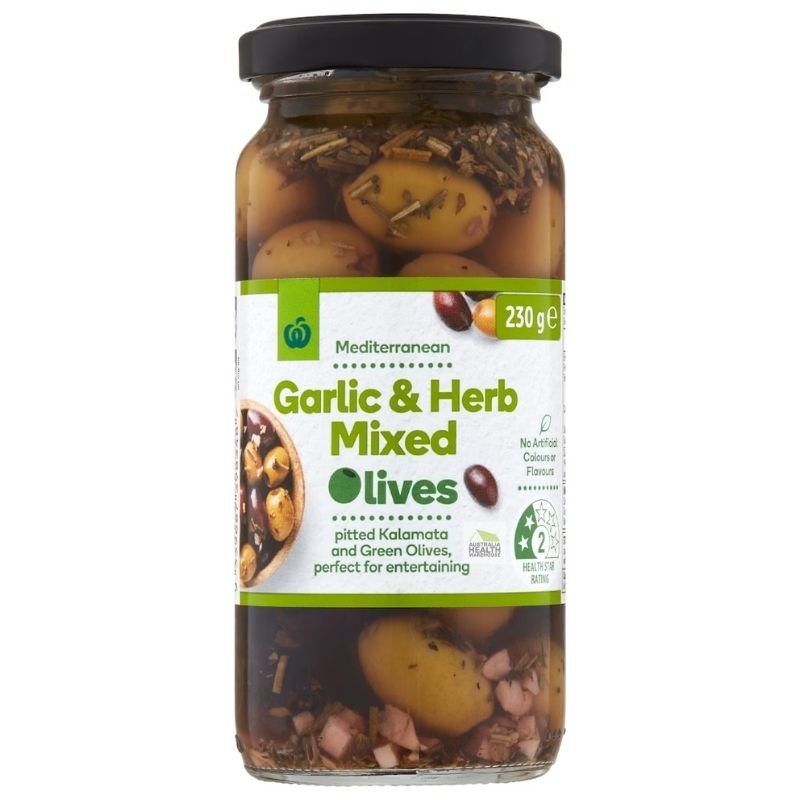 [Expiry Date :16/10/2027] Woolworths Garlic & Herb Mixed Olives 230g |Oz Mart