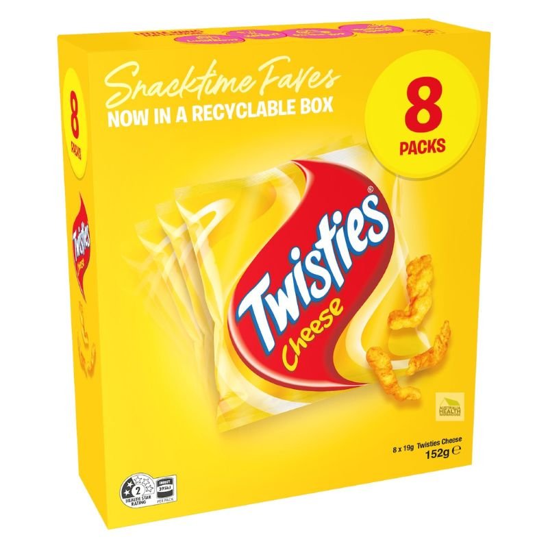 [CLEARANCE Expiry: 08/03/2026] Twisties Cheese Flavoured Snacks 8 x 19g Pack