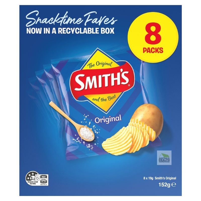 [CLEARANCE Expiry: 22/02/2026] Smith's Original Crinkle Cut Potato Chips 8 x 19g Pack