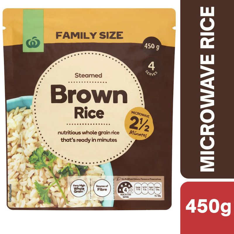 [CLEARANCE Expiry Date: 14/09/2026] Woolworths Microwave Brown Rice Family Size 450g