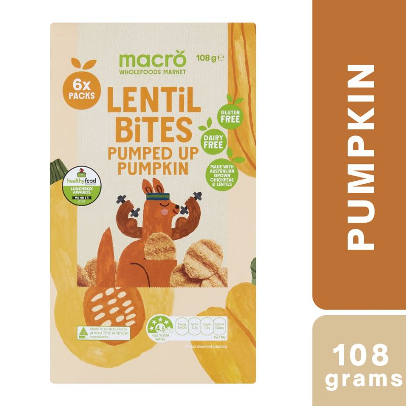 [Expiry: 16/02/2027] Woolworths Macro Lentil Bites Pumped Up Pumpkin 6 Packs 108g