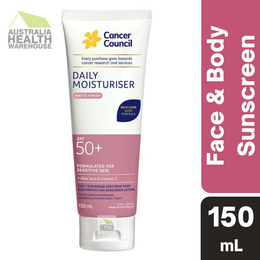 [Expiry: 07/2027] Cancer Council Daily Moisturiser for Face & Body SPF 50+ Sunscreen 150mL (Pink)