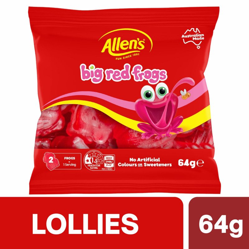 [Expiry: 02/2027] Allen's Big Red Frogs Lollies 64g
