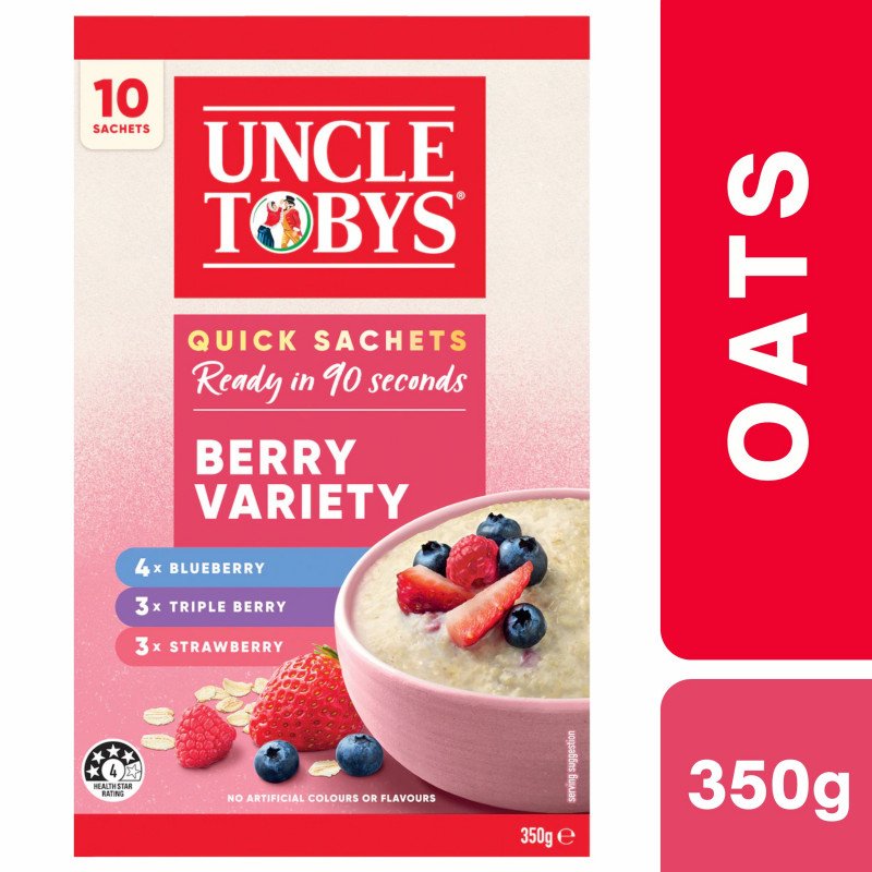 [Expiry Date: 27/11/2026] Uncle Tobys Oats Quick Sachets Berry Variety 10 Pack 350g