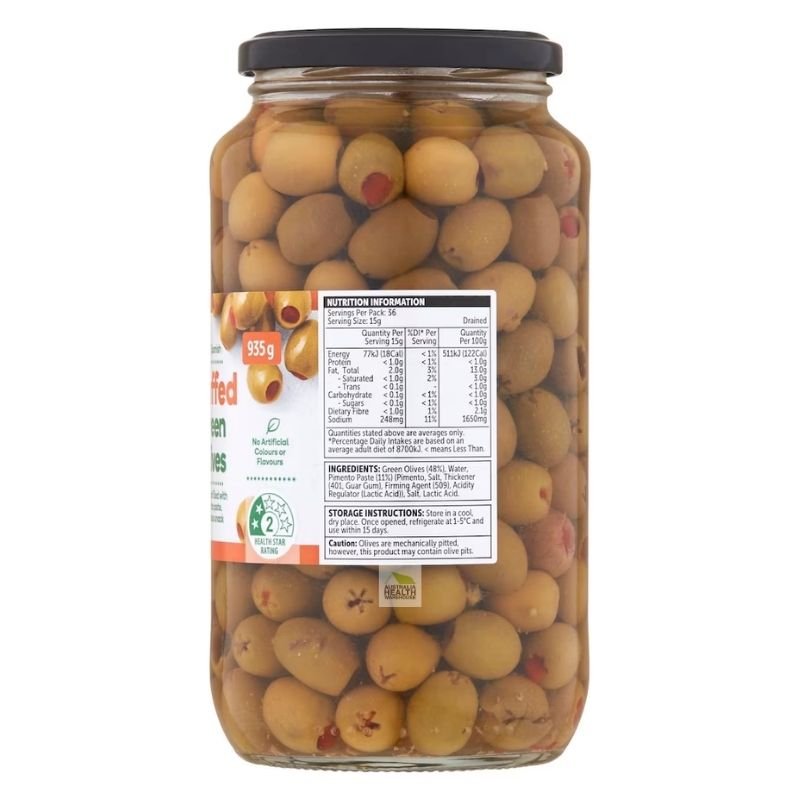 [Expiry: 18/07/2027] Woolworths Stuffed Green Olives 935g