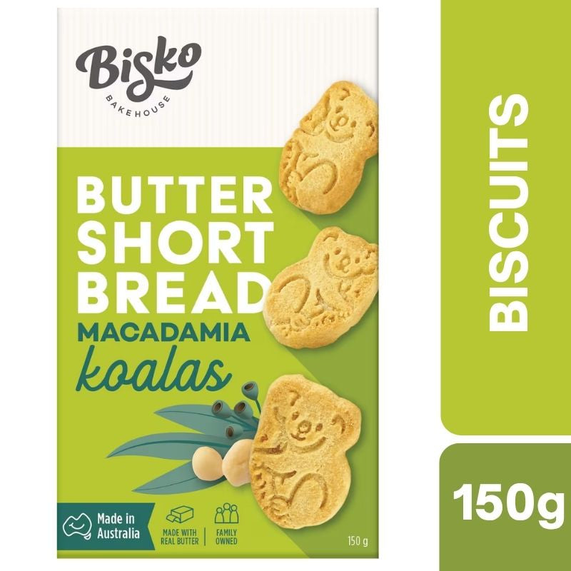 [Expiry Date: 07/10/2027] Bisko Bakehouse Butter Shortbread Macadamia Koalas 150g