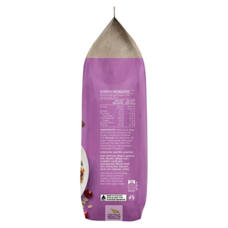 [Expiry Date: 20/05/2026] Heritage Mill Clusters Cranberry Almond 750g