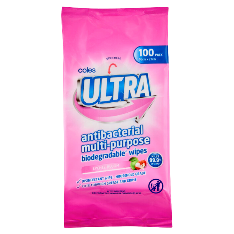 [Expiry: 01/2028] Coles Ultra Antibacterial Lychee Bloom Multipurpose 100 Wipes