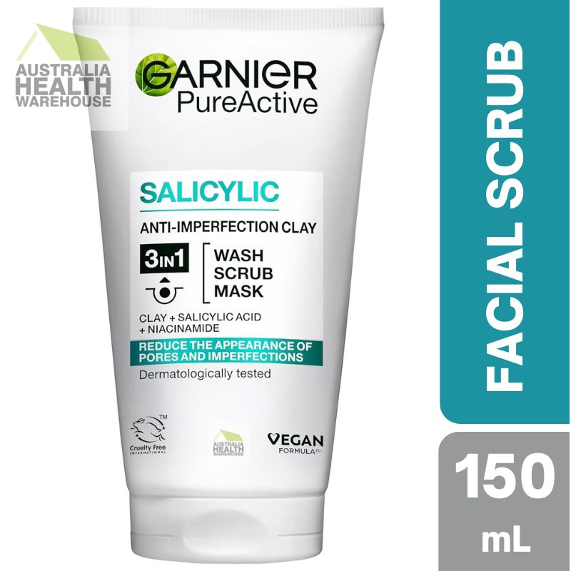 Garnier Pure Active 3 in 1 Wash, Scrub & Mask 150mL