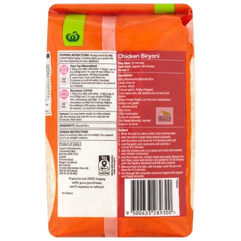 [Expiry Date: 05/2027] Woolworths Basmati Rice 1kg |Oz Mart