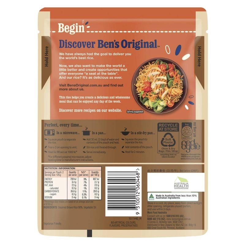 [CLEARANCE Expiry: 07/10/2024] Ben's Original Brown Rice Microwave Rice Pouch 250g