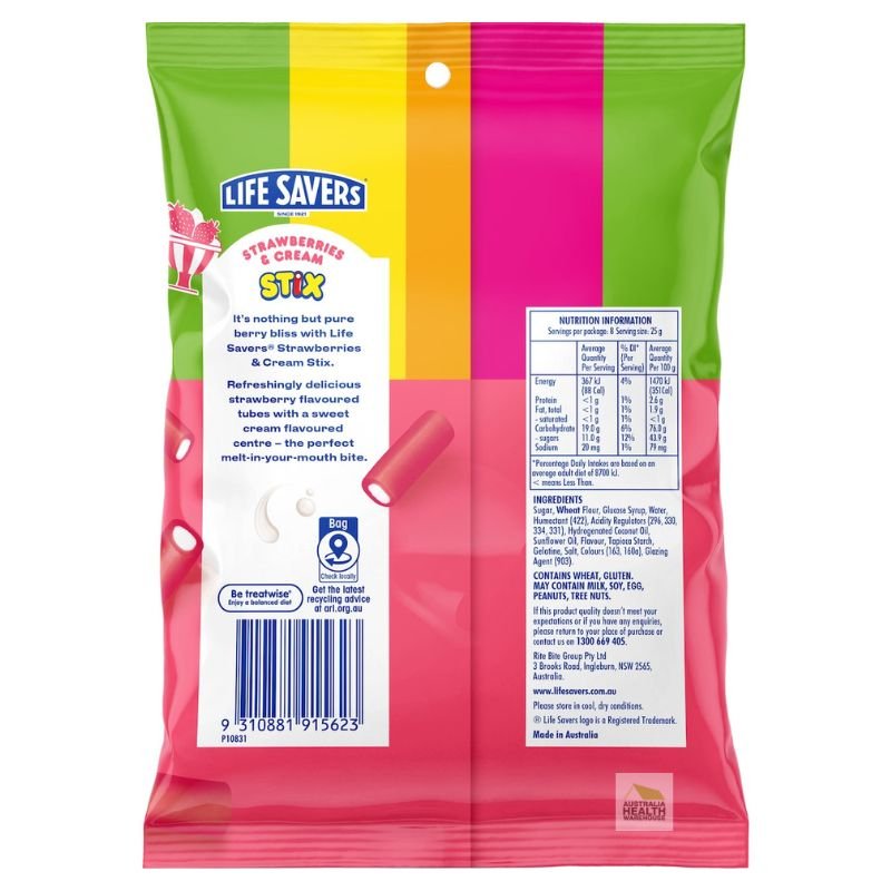 [Expiry: 23/02/2027] Lifesavers Strawberries & Cream Stix 200g