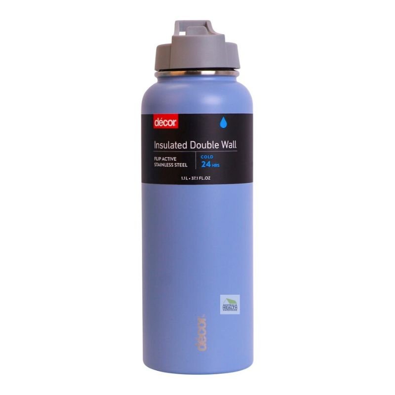 Decor Insulated Double Wall Flip Active Stainless Steel Bottle 1.1 Litre (BLACK)