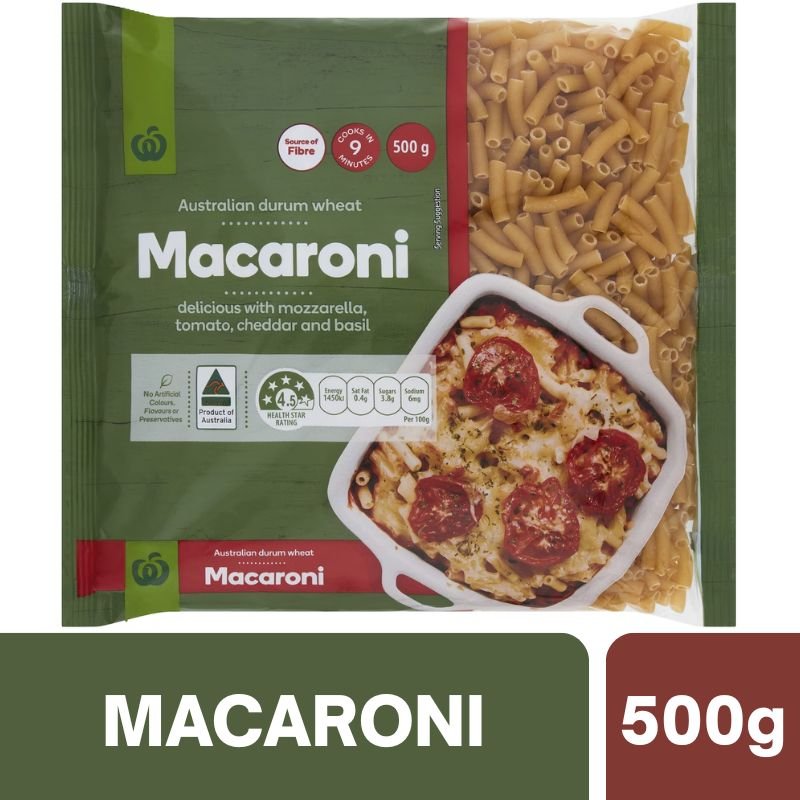[Expiry Date: 02/02/2028] Woolworths Durum Wheat Pasta Macaroni 500g