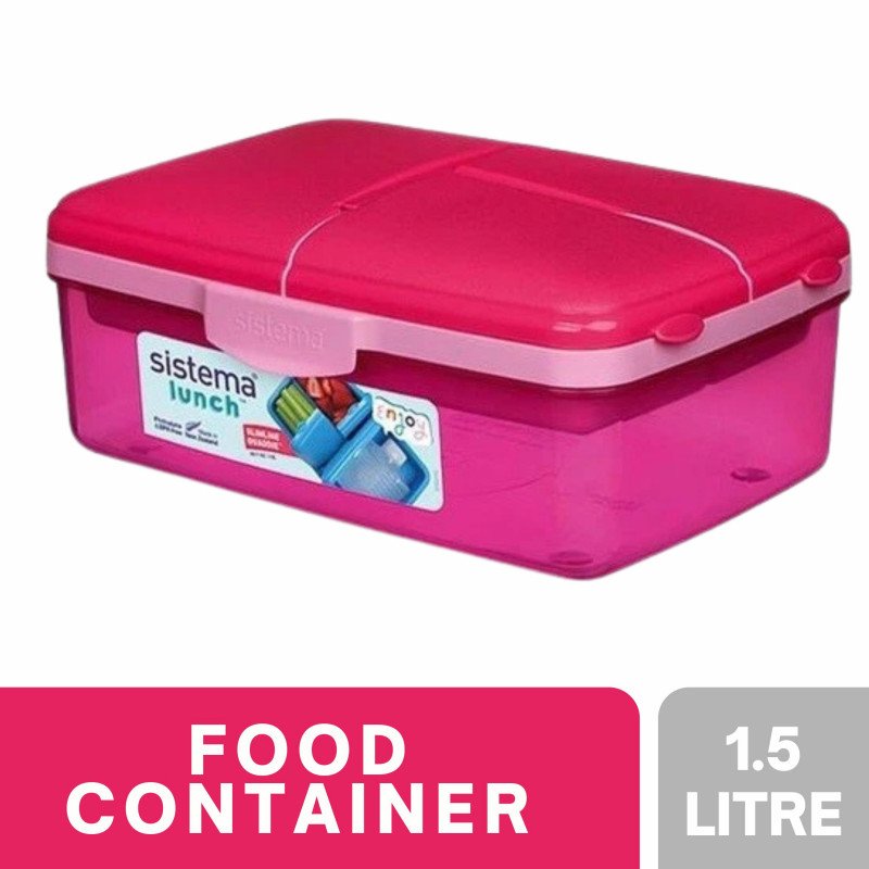 Sistema Lunch Slimline Quaddie Food Container 1.5 Litre (Pink)