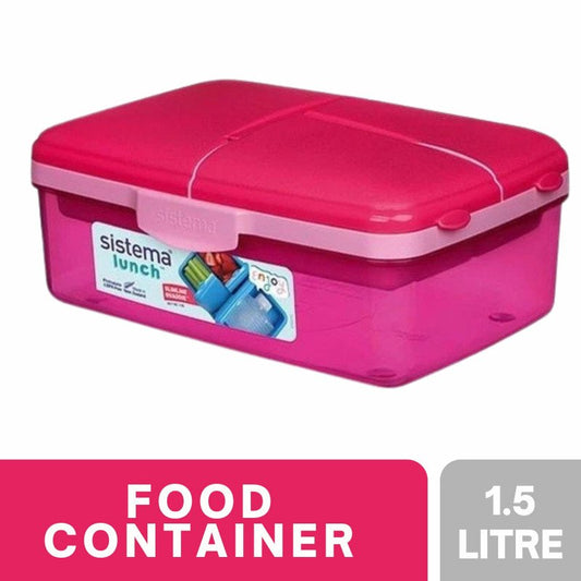 Sistema Lunch Slimline Quaddie Food Container 1.5 Litre (Pink)