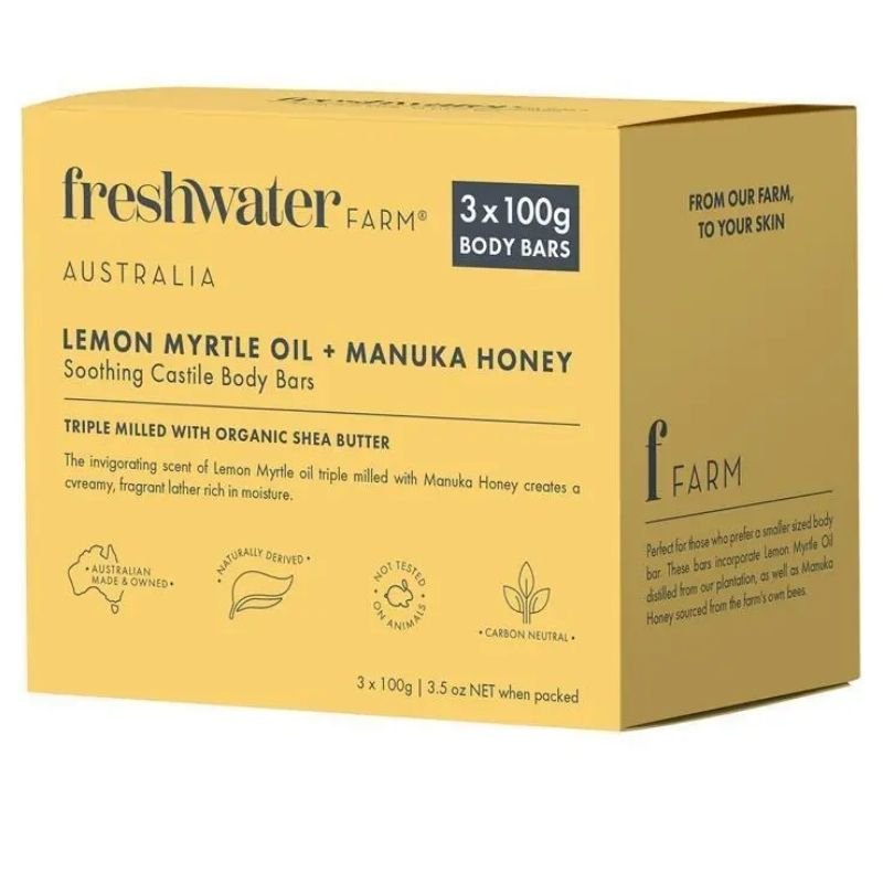 Freshwater Farm Lemon Myrtle Oil + Manuka Honey Body Bar 3 x 100g Pack