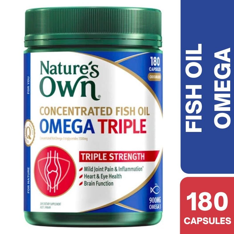 [Expiry Date: 11/2027] Natures Own Concentrated Fish Oil Omega Triple 180 Capsules