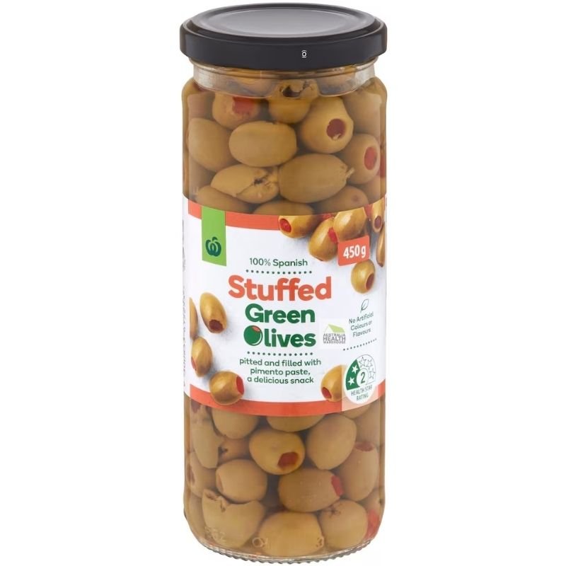 [Expiry: 02/09/2027] Woolworths Stuffed Green Olives 450g