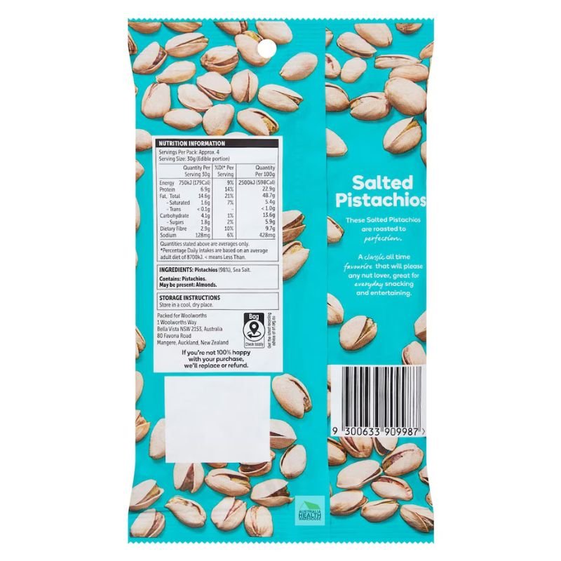 Woolworths Salted Pistachios 250g