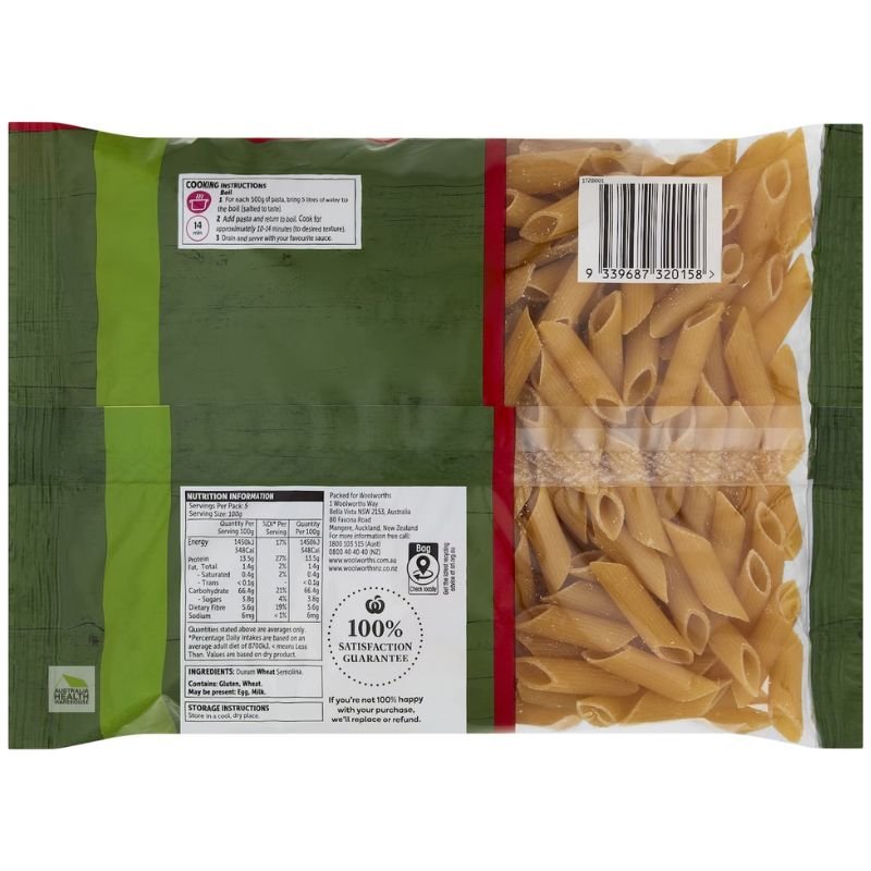 [Expiry: 09/2027] Woolsworth Durum Wheat Pasta Penne Rigate 500g