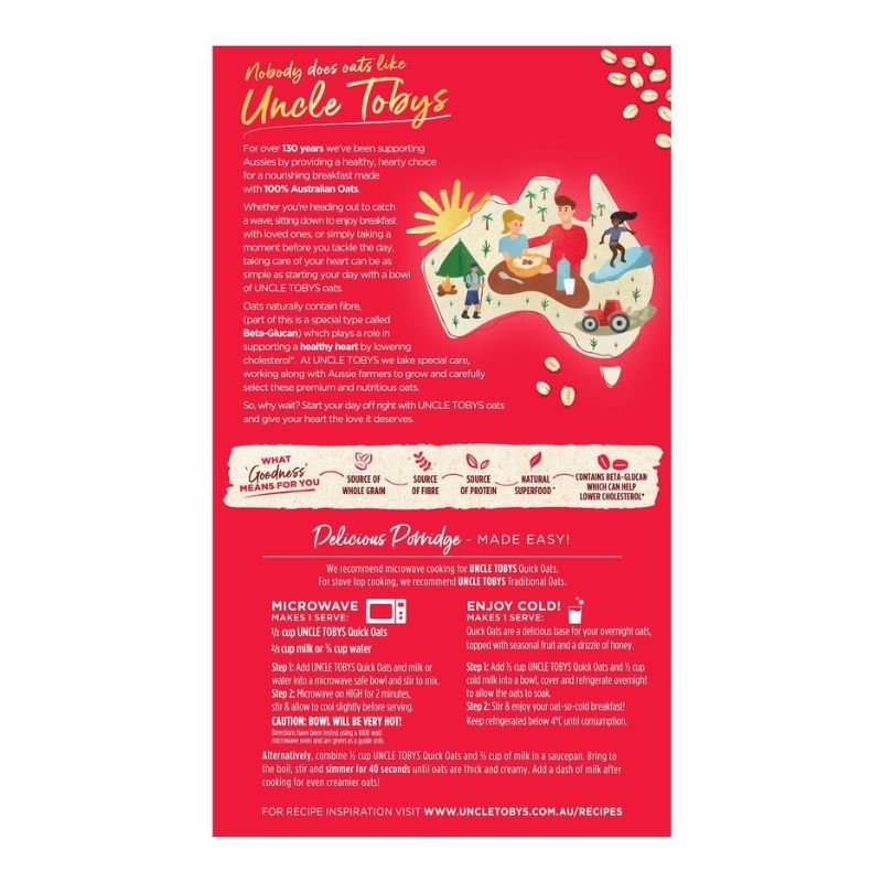 [Expiry: 10/02/2027] Uncle Tobys Rolled Oats Quick Porridge 500g