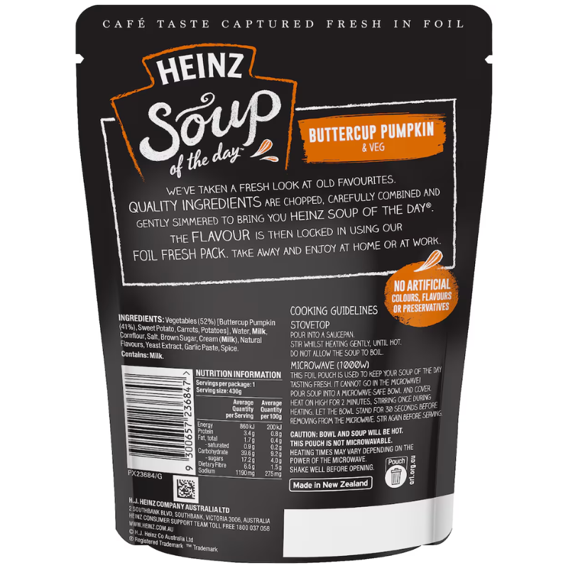 [Expiry Date: 15/04/2027] Heinz Soup Of The Day Buttercup Pumpkin & Veg Pouch 430g