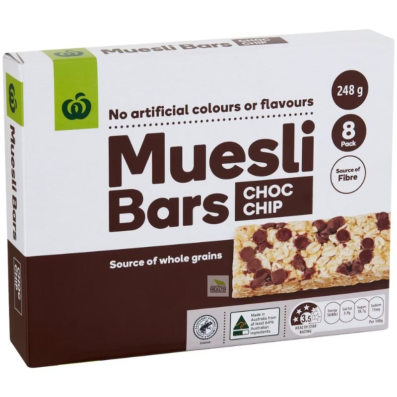 [CLEARANCE Expiry Date: 04/08/2026] Woolworths Muesli Bars Choc Chip 8 Pack 248g