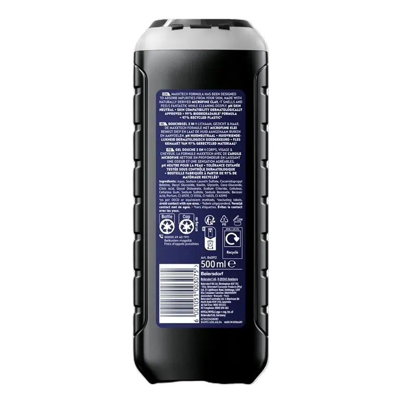 [Expiry: 10/2027] Nivea Men Deep Clean Shower Gel 500mL