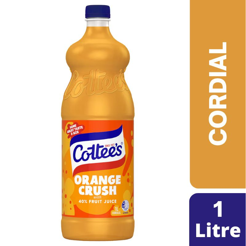 [CLEARANCE Expiry: 08/07/2026] Cottee's Orange Crush with 40% Fruit Juice Cordial 1 Litre