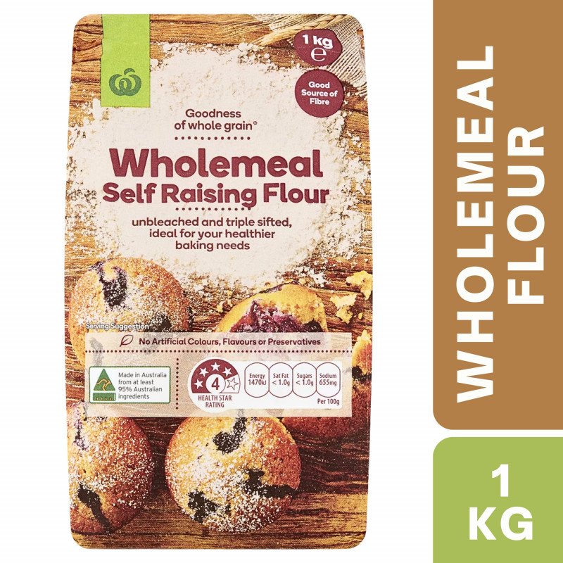 [CLEARANCE Expiry Date: 30/09/2026] Woolworths Wholemeal Self Raising Flour 1kg
