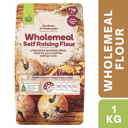 [Expiry Date: 30/09/2026] Woolworths Wholemeal Self Raising Flour 1kg