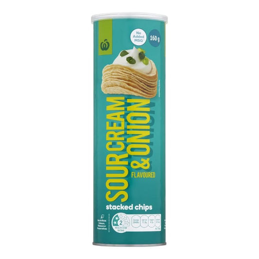 [Expiry: 15/10/2026] Woolworths Sour Cream & Onion Stacked Chips 160g