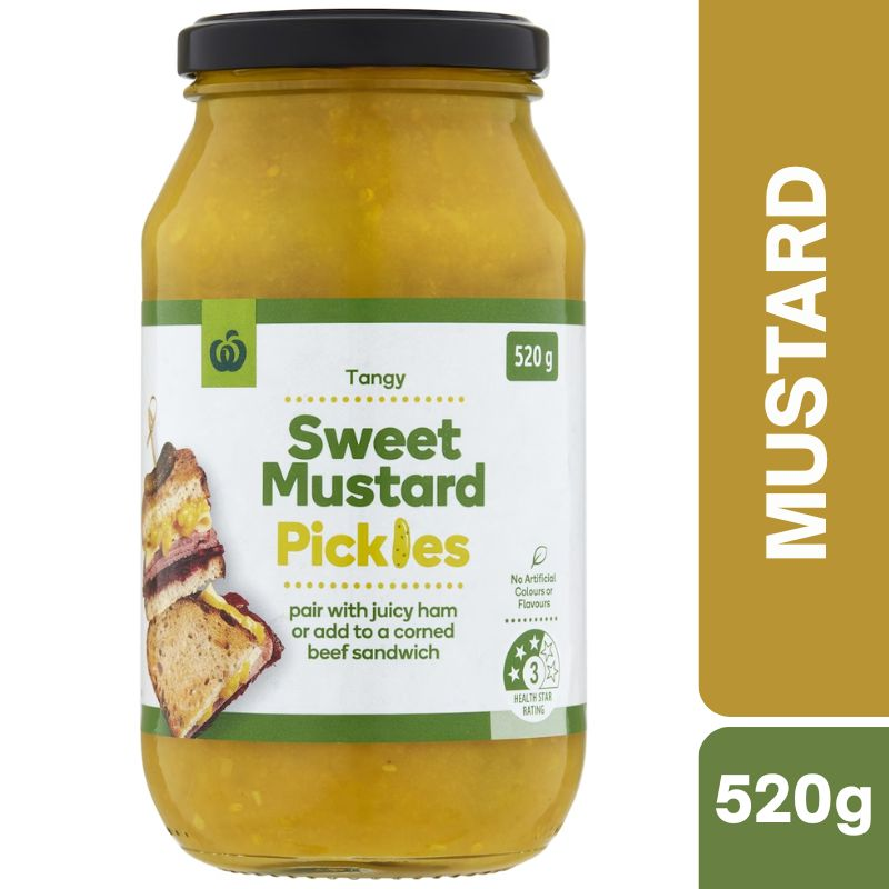 [Expiry Date: 08/01/2028]  Woolworths Sweet Mustard Pickles 520g