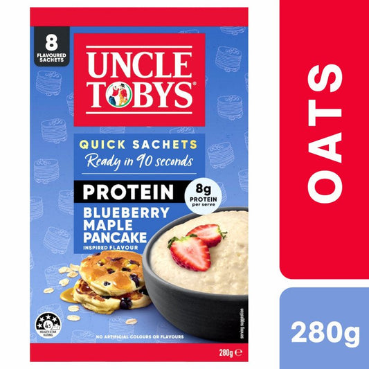 [Expiry Date: 04/02/2027] Uncle Tobys Oats Protein Quick Sachets Blueberry Maple Pancake 8 Pack 280g