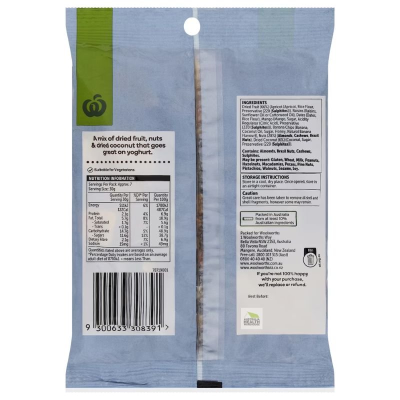 [Expiry: 25/09/2026] Woolworths Trail Mix 225g