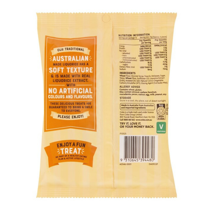 [Expiry: 05/01/2027] Coles Traditional Soft Liquorice 300g