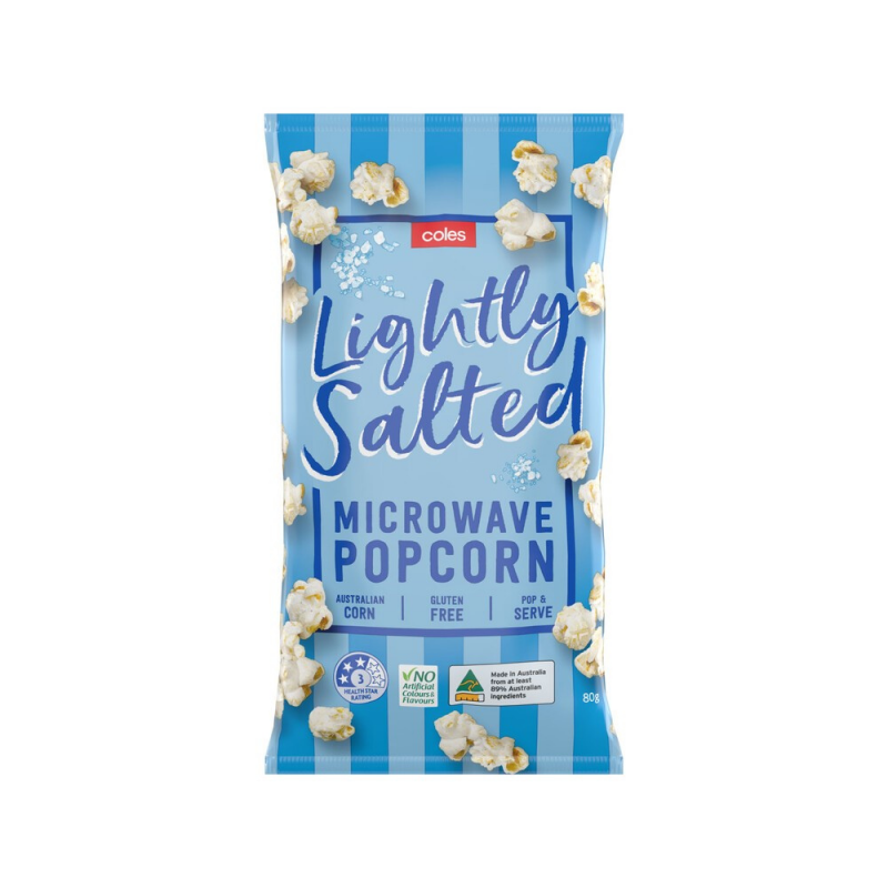[CLEARANCE Expiry Date: 24/08/2026] Coles Lightly Salted Microwave Popcorn 80g