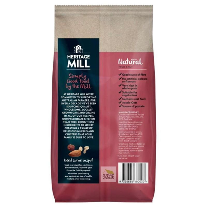 [Expiry Date: 17/05/2026] Heritage Mill Muesli Natural Fruit & Nut 750g