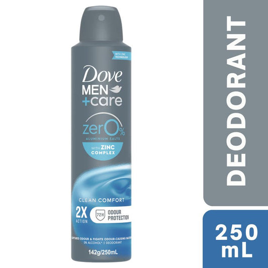 Dove Men+ Care Deodorant Aerosol Zero Aluminium Clean Comfort 250mL