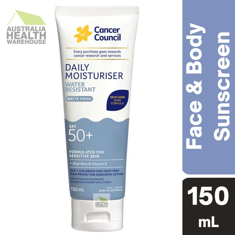 [Expiry: 03/2027] Cancer Council Daily Moisturiser Water Resistant for Face & Body SPF 50+ Sunscreen 150mL (Blue)